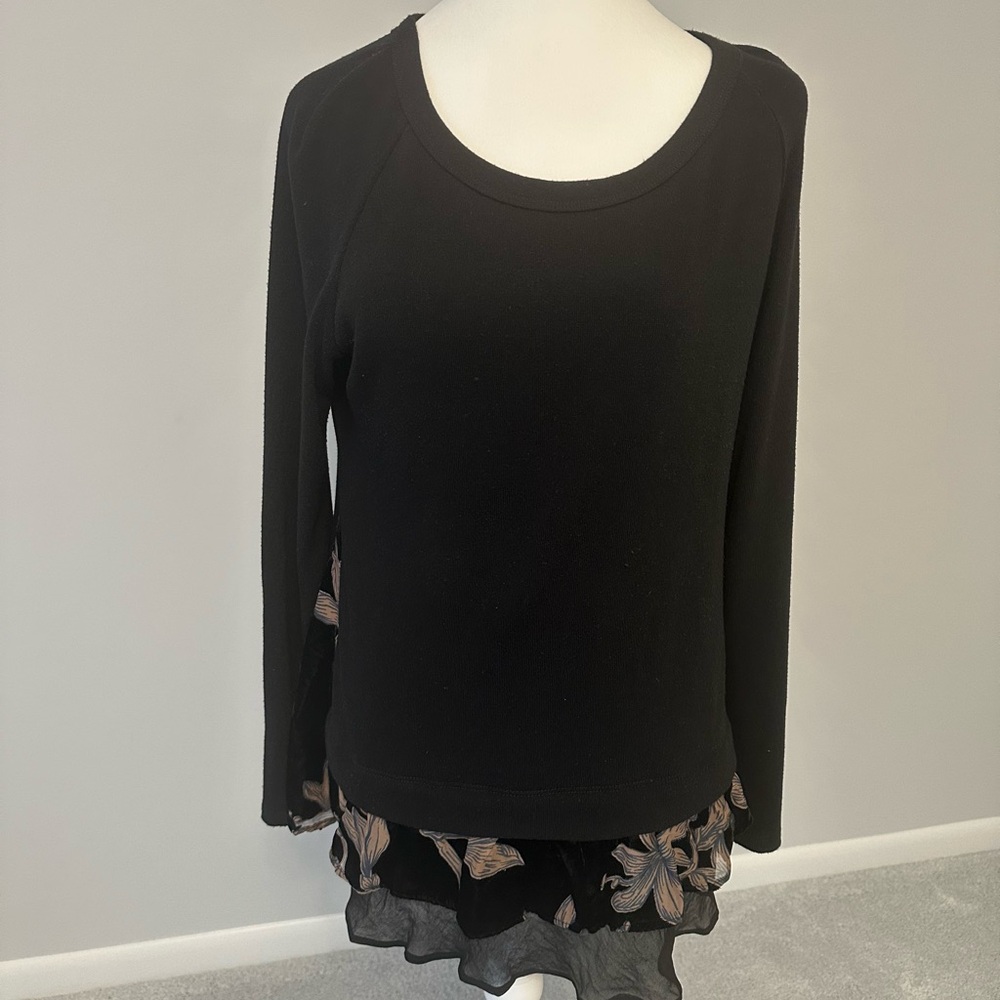 Karen Kane Black Tunic With Ruffled Hem/sides